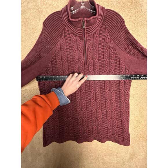 Carbon 2 Cobalt Burgundy Cable Knit Cotton 1/4 Zip Men Sz L Fisherman Sweater - Picture 11 of 15